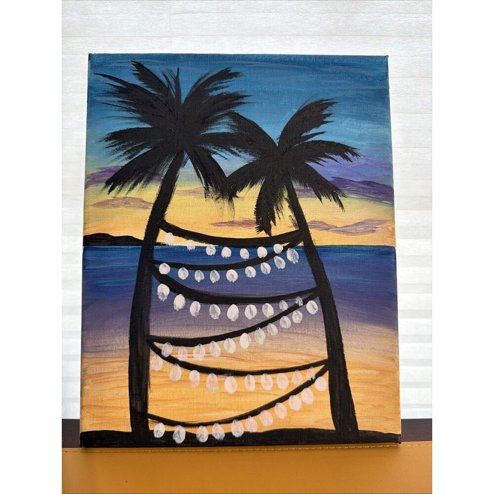 paintings on canvas Panel original Abstract Palm Trees,sunset,sunrise